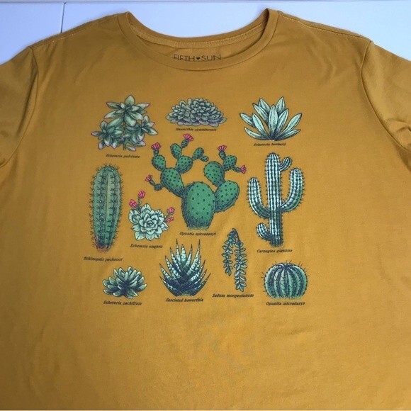 Fifth Sun Cactus Cacti Mustard Graphic Tee Short Sleeve Womens Size XX Large - Picture 4 of 15